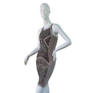 Musani Gold Couture Bandage Cocktail Stretch Dress Tan & Black $545 Size 6